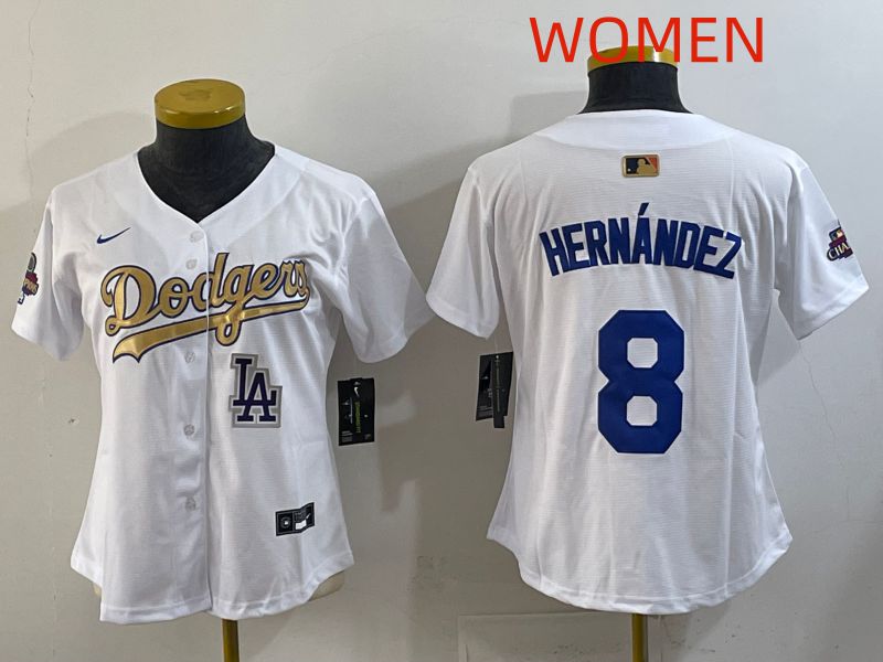 Women Los Angeles Dodgers #8 Hernandez White Champion edition Nike MLB Jersey style 006->youth mlb jersey->Youth Jersey